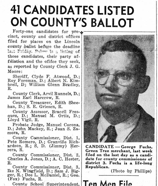 1952  George Fuchs, Republican candidate for County Commissioner